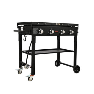 Commercial Griddle on Cart, 36" Heavy Duty Manual Flat Top Griddle – 4-Burners, 60,000 BTU LPG Gas, Portable Outdoor Cooking Station with Side Shelves