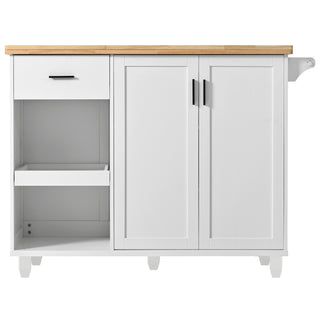 K&K Kitchen Island with Foldable Counter Top, Kitchen Storage Cart with Slide-Out Shelf, Towel Rack and Drawer, Rolling Kitchen Cart on Wheels, for Kitchen, Living Room, Dining Room, White