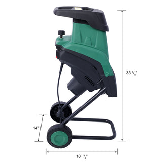 15Amp  Electric Wood Chipper/Shredder with Wheels Electric Garden Shredder Portable Chipping Width Collection Bag, Double Sided Blade System, Auto Shut-Off Green