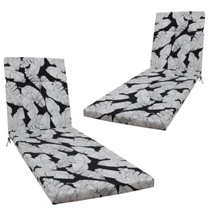 2-Piece Indoor/Outdoor Chaise Lounge Chair Cushion Set with Ties, 75 x 22.8 x 2 in, Patio Seat Cushions for Lawn, Pool & Beach, Black Leaf