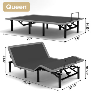 Queen Size Adjustable Bed Frame | Head & Foot Incline with Massage, Wireless Remote & USB Ports