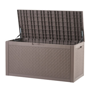 Outdoor Storage Box 100 Gallon | Waterproof Resin Deck Box for Patio Cushions, Pool Supplies, Garden Tools & Package Delivery – Grey