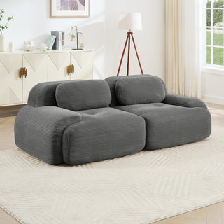 82'' Grey Modular Corduroy Loveseat | Curved Armrest Cloud Sofa luxury