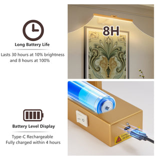 16" Gold Modern Dimmable LED Vanity Light - Wireless Rechargeable Bathroom Wall Fixture Over Mirror