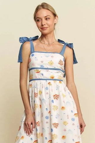 Davi & Dani Denim Binding Detail Smocking Summer Maxi Dress