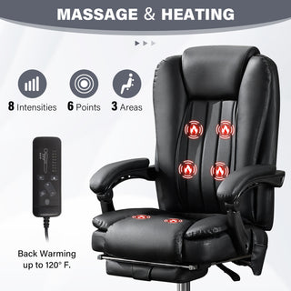 Massage Office Chair with Heat and 6 Vibration Points,Executive Office Chair with Foot Rest and Padded Armrests,Reclining Backrest and Wheels