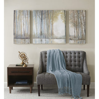 Triptych 3-piece forest canvas wall art set with neutral pond landscape
