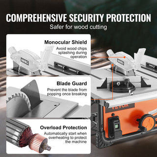 10-Inch Portable Table Saw | 4500 RPM Electric Cutting Machine with 25-Inch Rip Capacity | Heavy-Duty Woodworking Saw for Job Site and Workshop