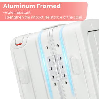 Aluminum Frame 20 Inch with Front Open Carry-on Luggage, PC Hard Shell Suitcase, Bounce Wide Handle Pull Rod Luggage with 360°Double Wheels, Built-In TSA Lock, Airline Approved Suitcase for Business