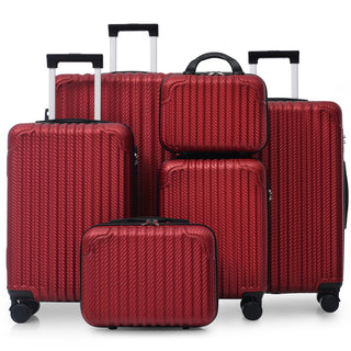 6-Piece Luggage Set, Durable Hardshell ABS Suitcase with Spinner Wheels, TSA Lock, Side Hooks, Lightweight Carry-On & Checked Luggage