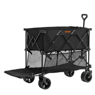 Foldable Double Decker Wagon, 400L Heavy Duty Collapsible Wagon Cart with All-Terrain Wheels & 52" Extender for Camping, Garden & Shopping
