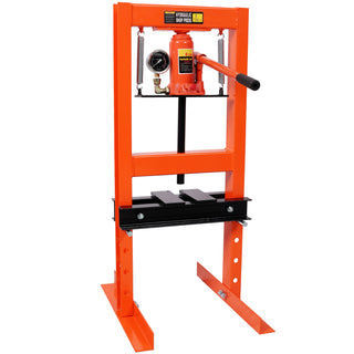 Ton Hydraulic Shop Press with Pressure Gauge, Heavy Duty Bottle Jack Press for Bearings, U-Joints, Bushings & Ball Joints – Orange