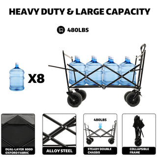 480Lbs Collapsible Wagon with Canopy,Wagon Stroller with 7' All-Terrain Wheels, Lightweight Foldable Wagon, Large Capacity for Camping, Shopping, Sports, and Garden Use,black with mosquito net