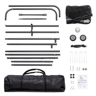 L-Shaped Baseball Net for Batting Cages – 84''H x 84''W with 42'' x 42'' Cutouts, Portable Pitching Net with Wheels and Carry Bag