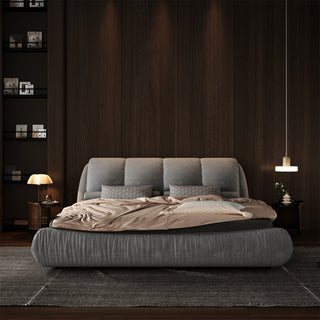 Queen Size Upholstered Platform Bed with Oversized Padded Backrest, Thickening Pinewooden Slats and Solid Wood Leg,Grey(New Sku:W1885S00020)