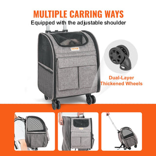 Rolling Pet Carrier Backpack for Small Dogs & Cats | Airline Approved Travel Carrier with Removable Wheels (Under 18LBS)