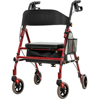 Lightweight Foldable Rollator Walkers with Seat for Seniors, 350 lb Capacity, 5-Position Adjustable Height, Premium Hybrid Rolling Walker - Aluminum and Carbon Steel (Red)