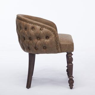 Hand-pulled buckle decoration PU Dining Chair,Accent Leisure Chair, Mid-Century Modern Arm Chair with Solid Wood Armrests and Legs, 1-Seat Cushioned Sofa for Living Room Bedroom,Brown color,SW1865BR