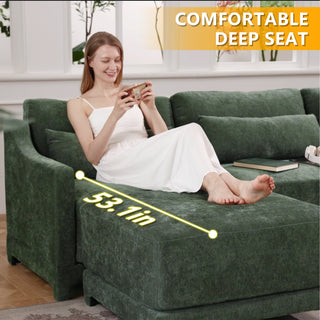 Green Three-Seater Sofa with Lumbar Pillow – Chenille Upholstery, Ergonomic Design, Wooden Base, High-Resilience Sponge, Elegant Armrests – Easy Assembly – Ideal for Bedrooms, Studies, Hotels, and Apartments