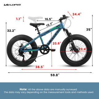 V20235 20-Inch Fat Tire Mountain Bike for Adults – 7-Speed, Dual Disc Brakes, Front Suspension, High Carbon Steel Frame, All-Terrain City & Trail Bike