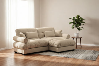 Camel Velvet Modern 2-Seater Sofa with Ottoman &amp; Cloud-Like Bolster Arms