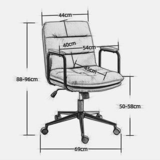 Mid Back Office Chair - Ergonomic PU Leather Desk Task Chair with Wheels, Armrests, and 40° Reclining Back (Brown)