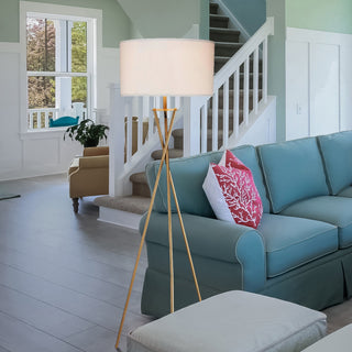 64.5" Tall 'Ester' Mid-Century Metal Floor Lamp | Hourglass Design & Matte Gold Finish