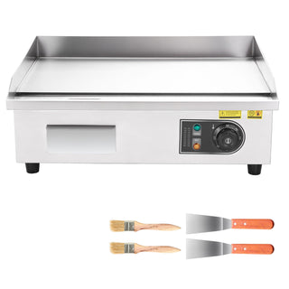 Commercial Electric Griddle, 21.06 x 11.81 inch, 3200W, 122-570°F Adjustable Temp Control, Stainless Steel Body, Full Flat, with 2 Spatulas, 2 Brushes, and 4 Foot Pads, for Steak, Pancake