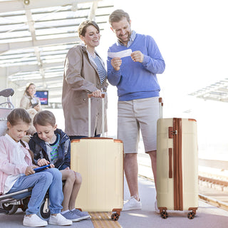 Hardshell Luggage, Lightweight Durable ABS Suitcases with Double Wheels, Expandable 28-inch Checked Luggage 28' (White Brown)