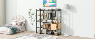 Open-Style Wardrobe with Hanging Rails, Shelves and Drawers, Black