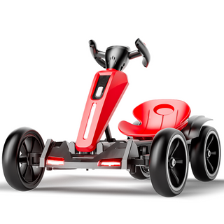 Red 12V Electric Kids Pedal Go Kart with Adjustable Seat, Foldable Design, 4 Non-Slip EVA Wheels for Ages 3-6, Polypropylene Frame and Metal Base