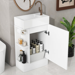 18.6" Modern White Bathroom Vanity with Sink - Compact Storage Cabinet with Reversible Two-Tier Shelf
