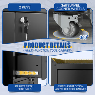  Rolling Metal Tool Storage Cabinet | Lockable Garage Storage Cabinet with Wheels