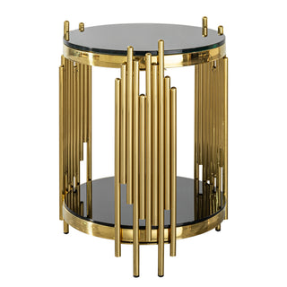 Elegant Round Side Table with Double Layer Black Tempered Glass Top and Gold Stainless Steel Frame for Living Room