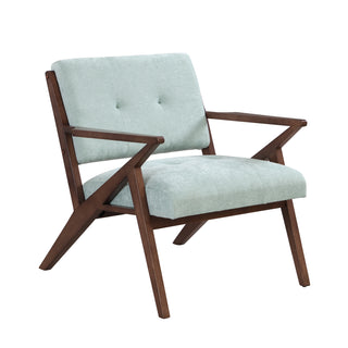 Mid-Century Modern Accent Chair with Plush Cushions, Angled Arm Design, Green Upholstery, Solid Wood Frame, 30 Inch