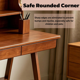 100% Solid Wood Desk Writing Computer Desk Mid Century Modern Home Office Table with Drawer for Bedroom