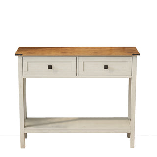 Farmhouse Style Console Table with 2 Drawers and Bottom Storage Shelf – Rustic Side Table for Entryway, Living Room, and Hallway