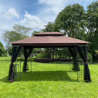 13x10 Outdoor Patio Gazebo Canopy Tent with Ventilated Double Roof & Detachable Mosquito Net – Brown Top Garden Shelter for Lawn, Backyard, Deck, or Patio