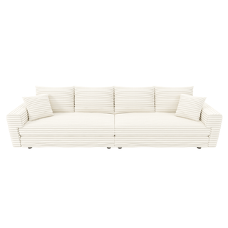 Beige 102.4" Plush Corduroy 4-Seat Sofa - Modern Deep Seat Cloud Couch with Pillows
