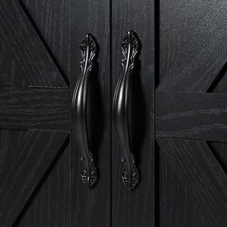 K&K 54.5" Farmhouse Kitchen Island with Power Outlet, Internal Storage Rack, Drop Leaf, Spice Rack, Rolling Cart on Wheels, for Kitchen, Dining Room, Black