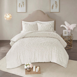 2 Piece Cotton Chenille Comforter Set Off-White Twin/Twin XL