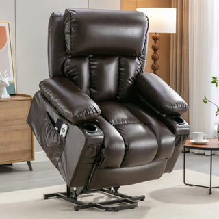 Brown Electric Power Lift Recliner Sofa | Heat, Vibration, USB & Full Recline for Elderly