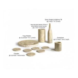 Luxury Natural Marble Dining Room Accessories Set, Genuine Marble, Glod Yellow Beige, 10 Piece Set