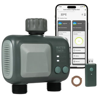 WiFi Sprinkler Timer, 2 Outlets, Smart Hose Faucet Water Timer with Brass Inlet, APP Control via 2.4Ghz WiFi or Bluetooth, Voice Control with Alexa and Google Assistant, IPX6 for Yard Watering