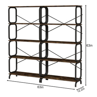  5-Tier Large Book Shelf, Open Bookcase for Home Office, Living Room, Vintage Industrial Style Bookshelf with Metal Frame, Rustic Brown