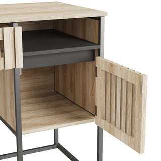 Fluted Desk with Drawers - Modern Computer Desk, Metal Frame, Easy Assembly, Vertical Stripe Design, Storage Dresser