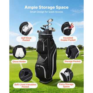 Golf Cart Bag, 14 Way Top Divider Organizer, Golf Club Bag with Full-length Divider, Storage Pockets, Shoulder Strap, Rain Hood, Smooth Zippers, High-Strength 900D Polyester for Men & Women