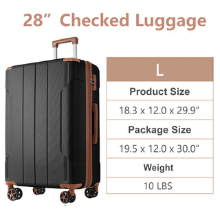 Hardshell Luggage, Lightweight Durable ABS Suitcases with Double Wheels, Expandable 28-inch Checked Luggage 28' (Black Brown)