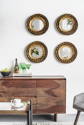 16' Round Wall Mirror with Gold Metal Frame, Mid-Century Modern Accent Mirror for Living Room
