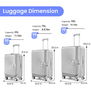 Luggage Sets 3 Piece(20/24/28), Expandable Carry On Luggage with TSA Lock Airline Approved, 100% PC Hard Shell and Lightweight Suitcase with Front Pocket and Spinner Wheels